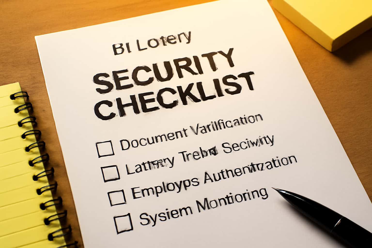 An informational scene depicting the B1 Lottery Security Checklist, highlighting key security measures.