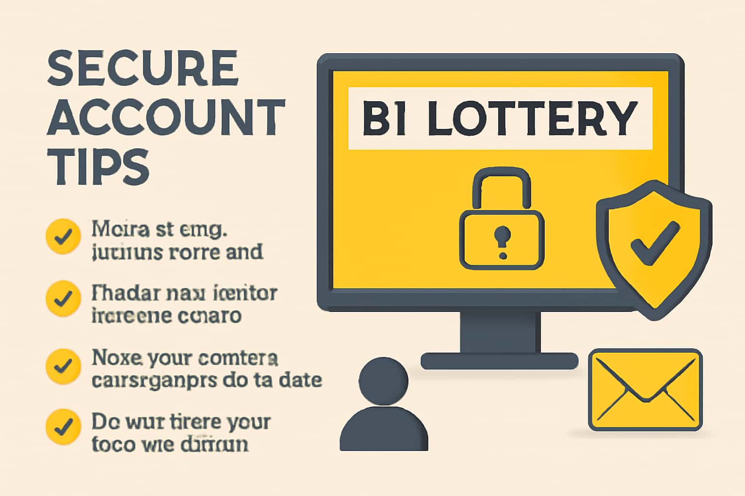 Informational graphic illustrating secure account tips for B1 Lottery.
